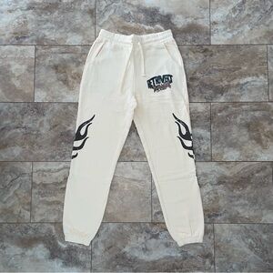 Retrovert Players Club Flame Jogger Sweatpants 100% Cotton Cream/Off-White Large